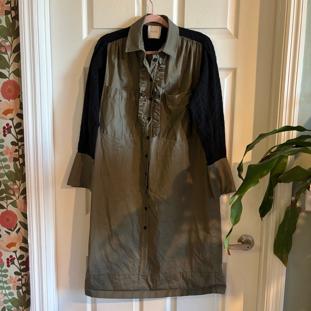 Olive Green COTE Shirt Dress with Black Sleeves